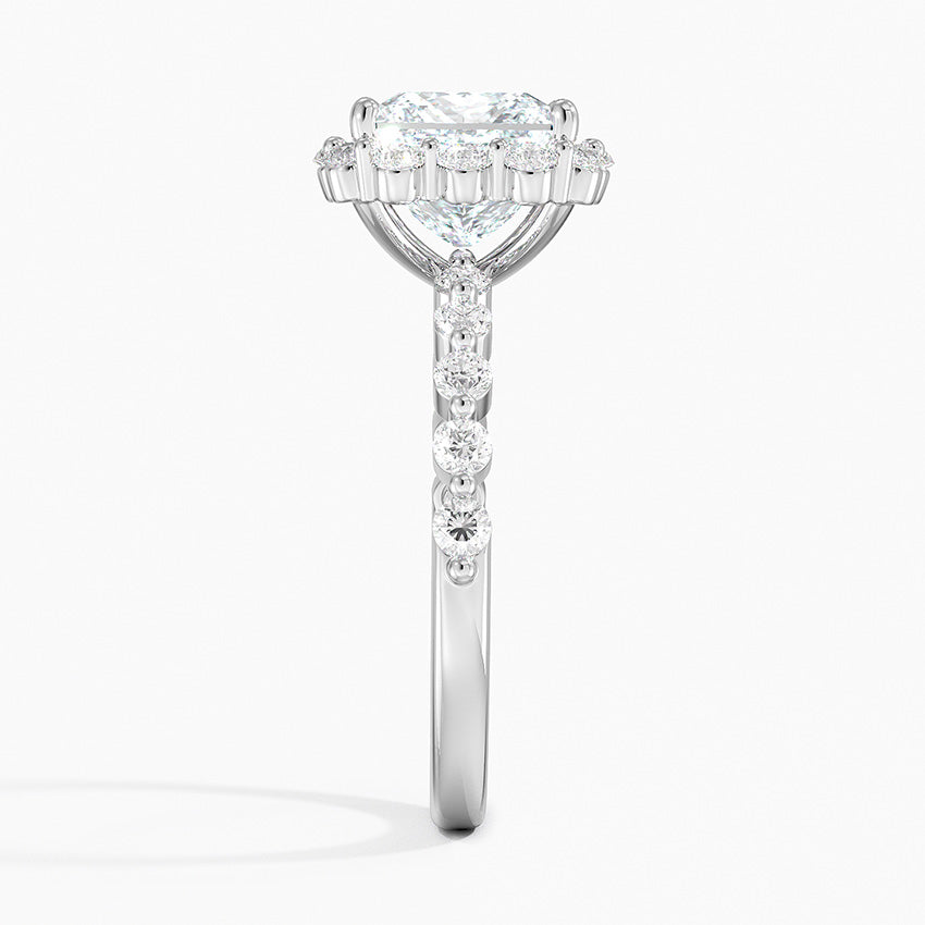 Carmelita Vintage Accents (Round Side Stones) Lab Diamond Ring in 18K Gold - Princess