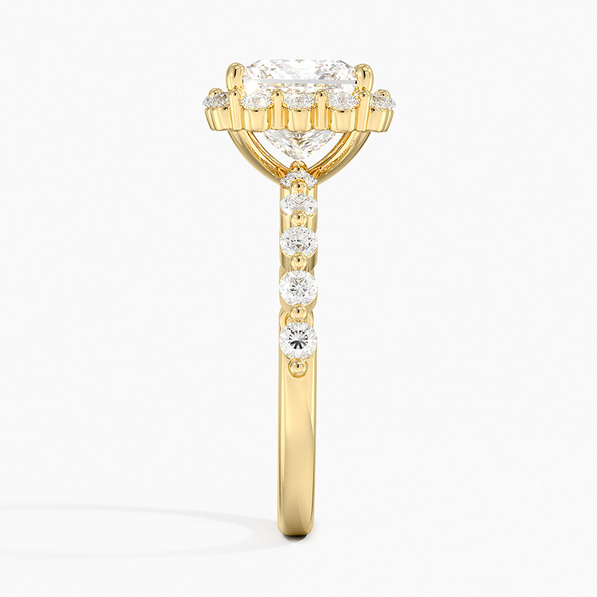 Carmelita Vintage Accents (Round Side Stones) Lab Diamond Ring in 18K Gold - Princess