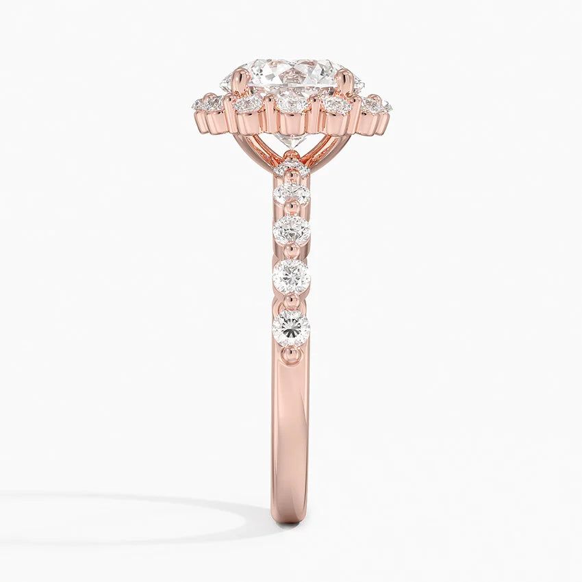 Carmelita Vintage Accents (Round Side Stones) Lab Diamond Ring in 18K Gold - Round