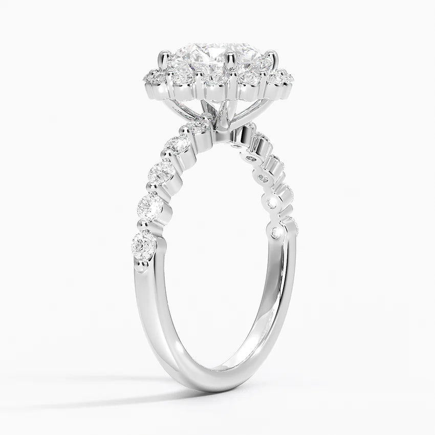 Carmelita Vintage Accents (Round Side Stones) Lab Diamond Ring in 18K Gold - Round