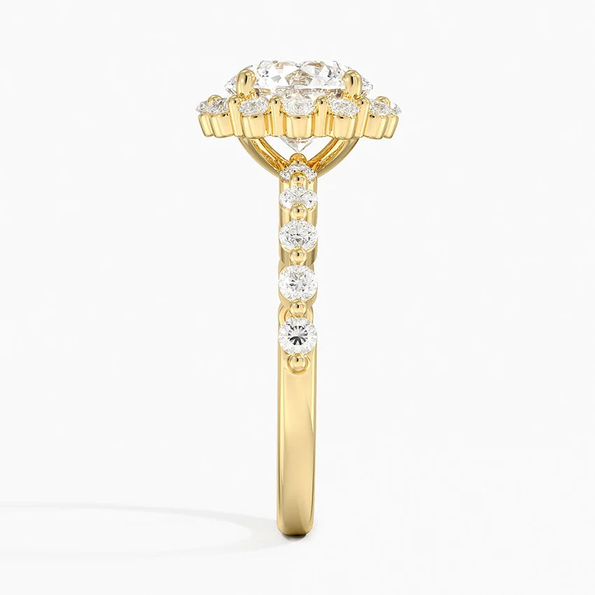 Carmelita Vintage Accents (Round Side Stones) Lab Diamond Ring in 18K Gold - Round