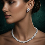 Marquise Diamond Floral Cluster Necklace and Earrings Set⁠