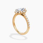 18K Solid Gold Charlene Pear Vintage Halo Pavé Ring