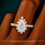 18K Solid Gold Charlene Pear Vintage Halo Pavé Ring