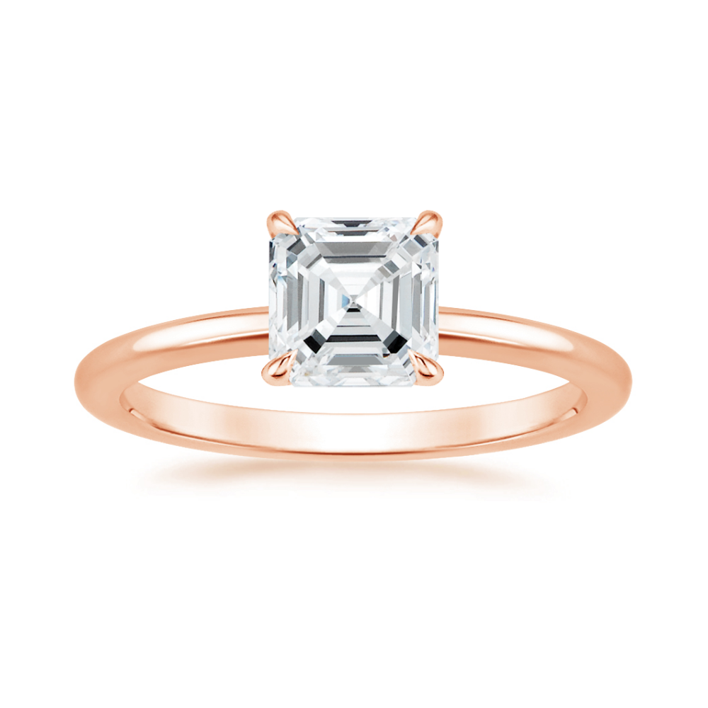 Classic Solitaire and Round Eternity Lab Diamond Ring Set in 18K Gold - Asscher