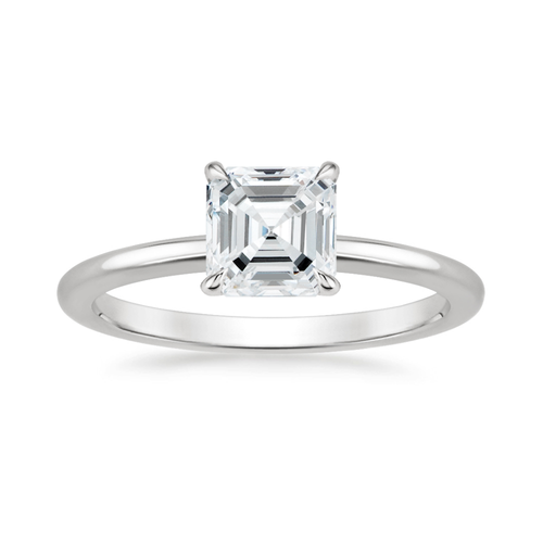 Classic Solitaire and Round Eternity Lab Diamond Ring Set in 18K Gold - Asscher