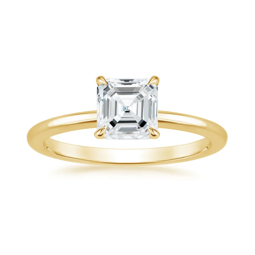 Classic Solitaire and Round Eternity Lab Diamond Ring Set in 18K Gold - Asscher