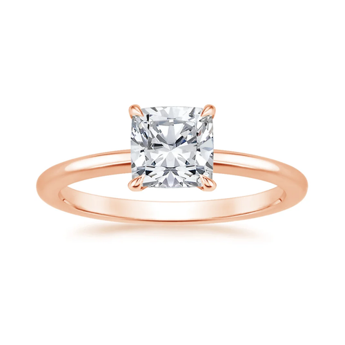 Classic Solitaire and Round Eternity Lab Diamond Ring Set in 18K Gold - Cushion