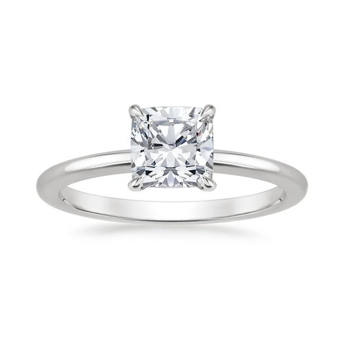 Classic Solitaire and Round Eternity Lab Diamond Ring Set in 18K Gold - Cushion