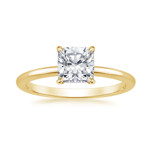 Classic Solitaire and Round Eternity Lab Diamond Ring Set in 18K Gold - Cushion