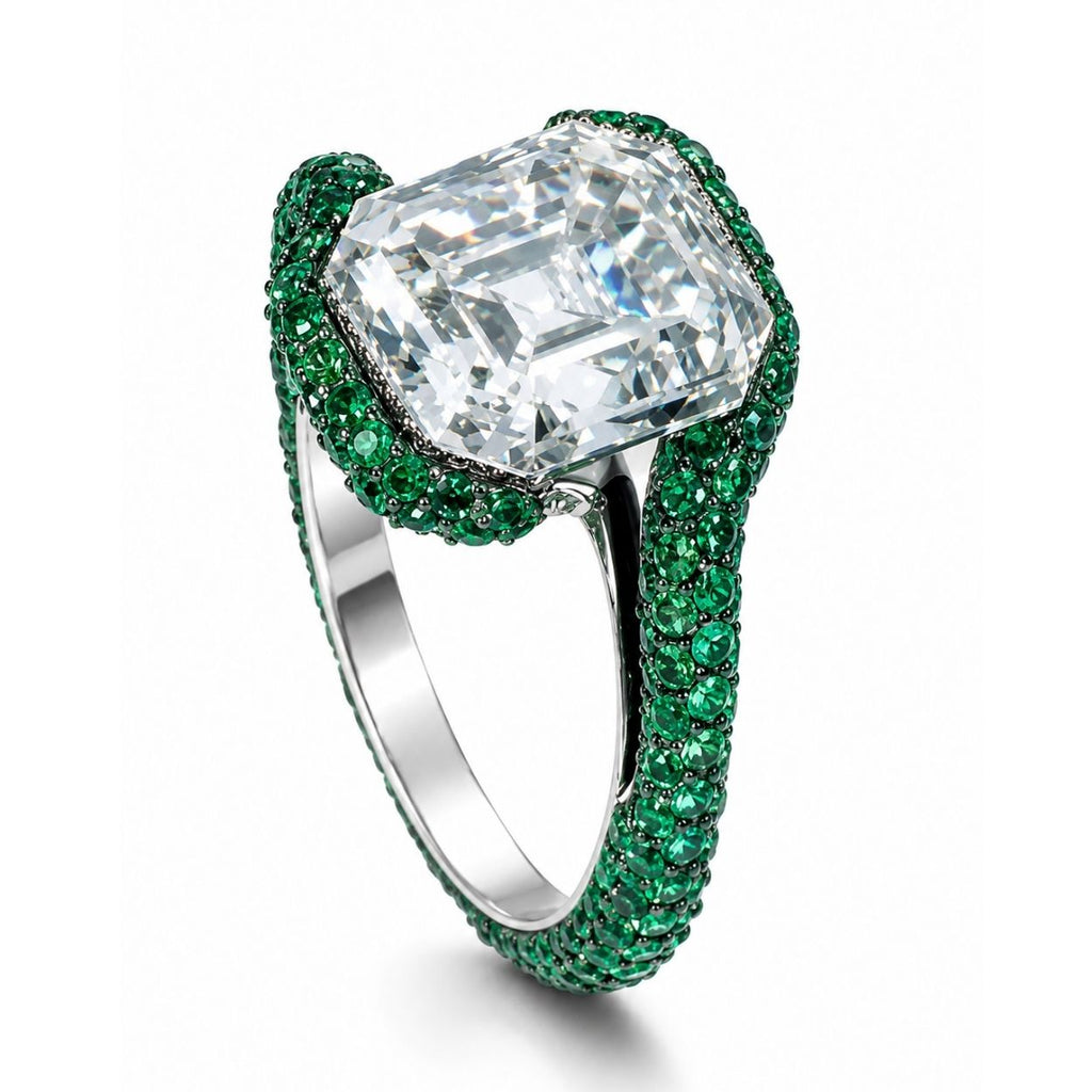 18K Solid Gold Hera Asscher Fancy Green Lab Diamond Ring