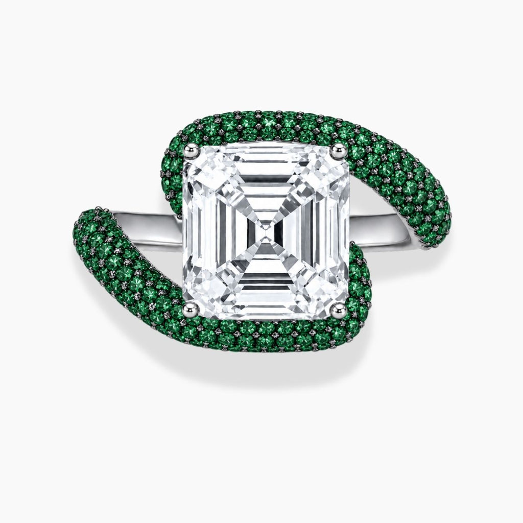 18K Solid Gold Hera Asscher Fancy Green Lab Diamond Ring
