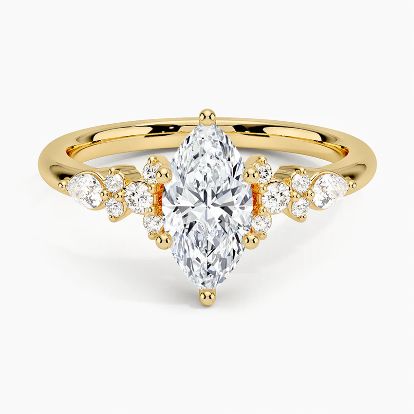 Dahlia Accents Lab Grown Diamond Engagement Ring in 18k Gold - Oval