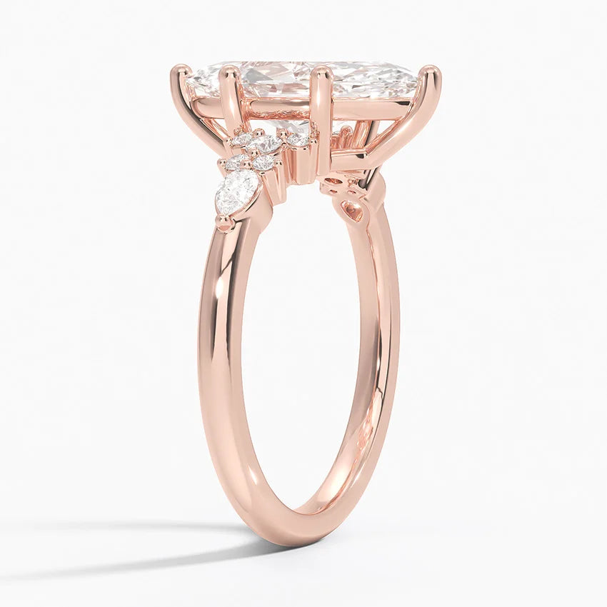 Dahlia Accents Lab Grown Diamond Engagement Ring in 18k Gold - Oval