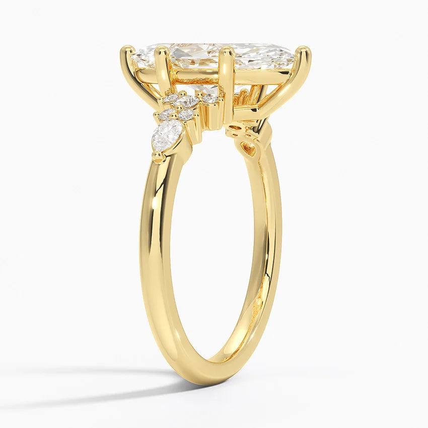 Dahlia Accents Lab Grown Diamond Engagement Ring in 18k Gold - Oval