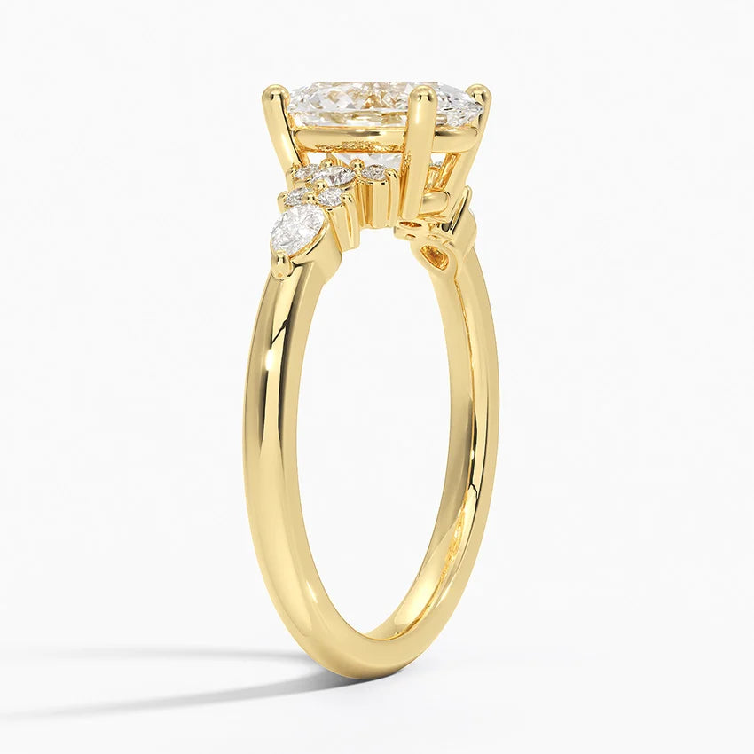 Dahlia Accents Lab Grown Diamond Engagement Ring in 18k Gold - Oval