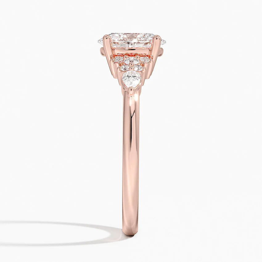 Dahlia Accents Lab Grown Diamond Engagement Ring in 18k Gold - Oval