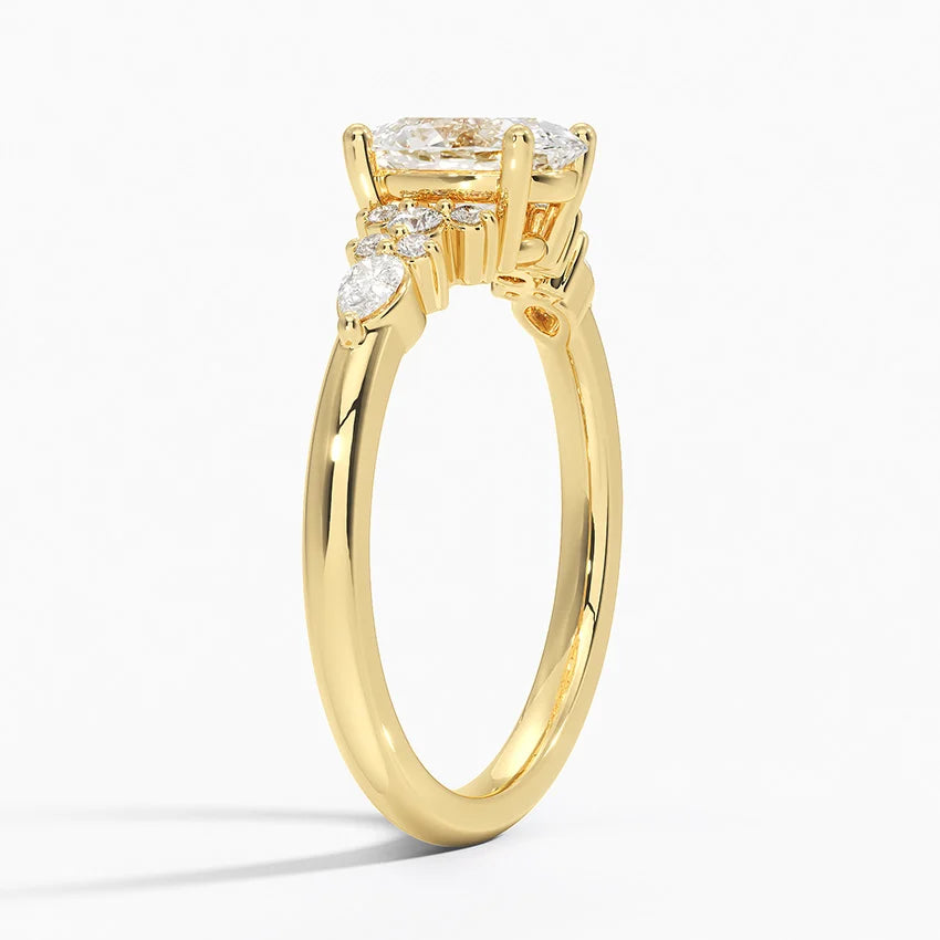 Dahlia Accents Lab Grown Diamond Engagement Ring in 18k Gold - Oval