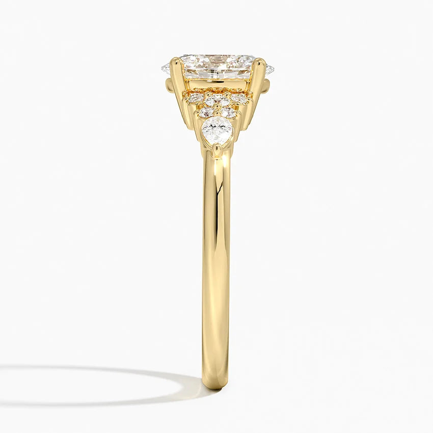 Dahlia Accents Lab Grown Diamond Engagement Ring in 18k Gold - Oval