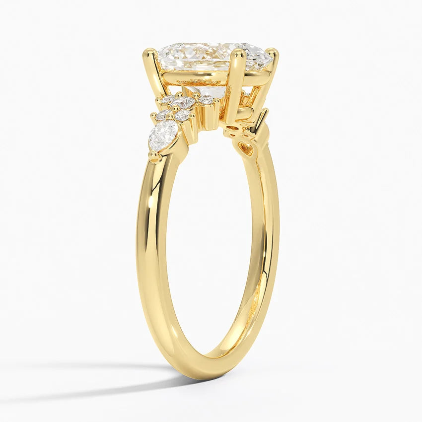 Dahlia Accents Lab Grown Diamond Engagement Ring in 18k Gold - Oval