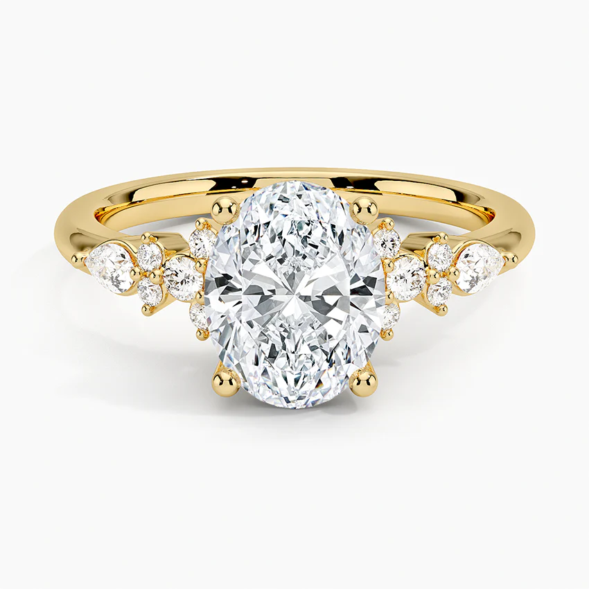 Dahlia Accents Lab Grown Diamond Engagement Ring in 18k Gold - Oval