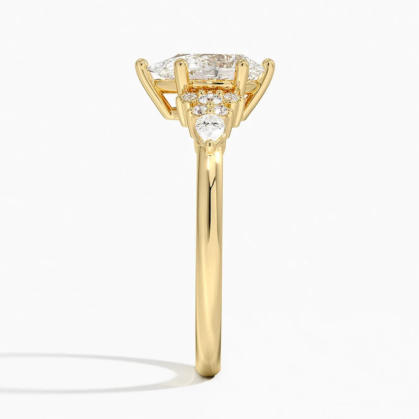 Dahlia Accents Lab Grown Diamond Engagement Ring in 18k Gold - Oval