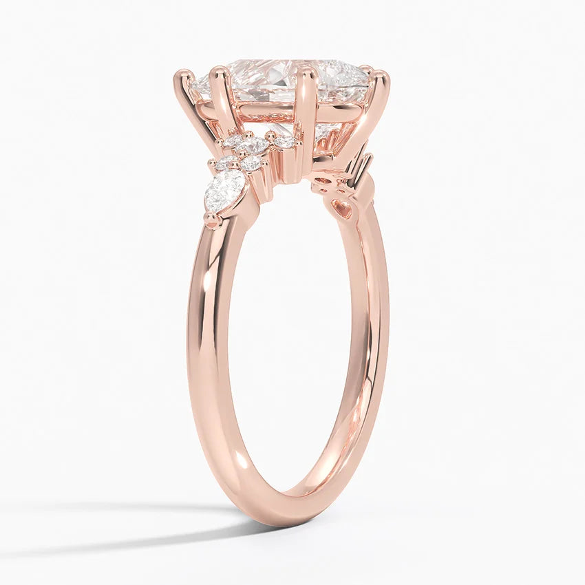 Dahlia Accents Lab Grown Diamond Engagement Ring in 18k Gold - Oval