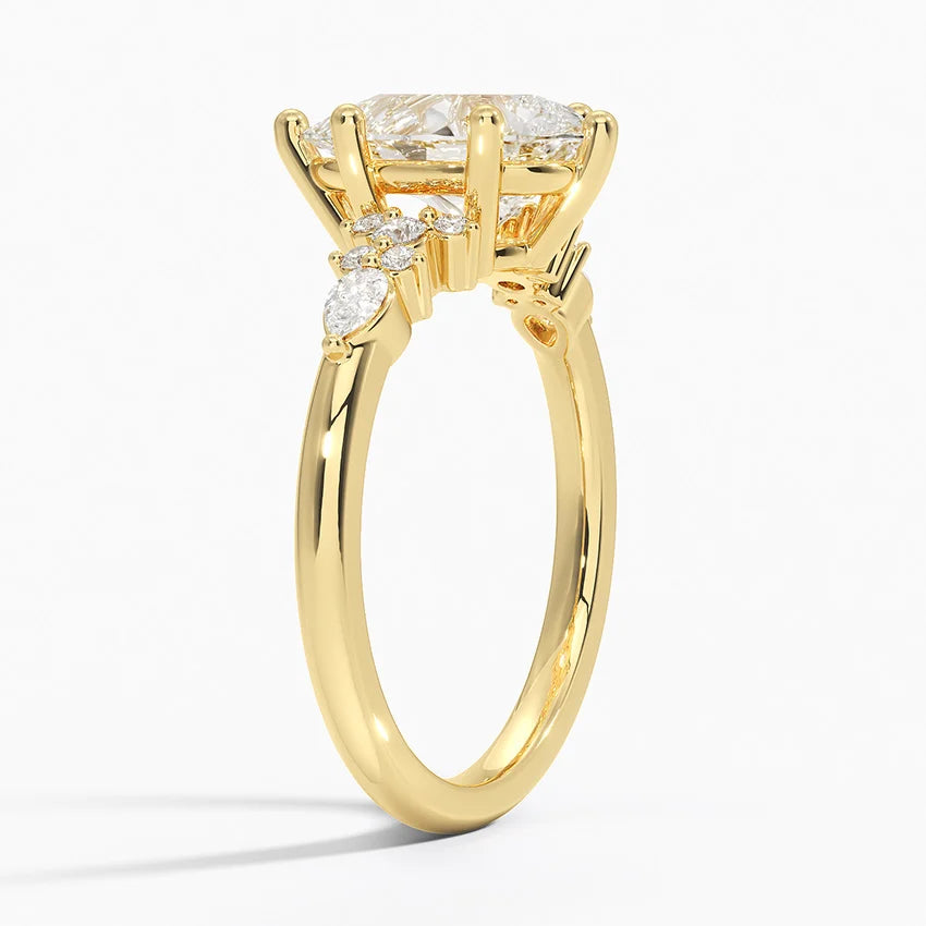 Dahlia Accents Lab Grown Diamond Engagement Ring in 18k Gold - Oval
