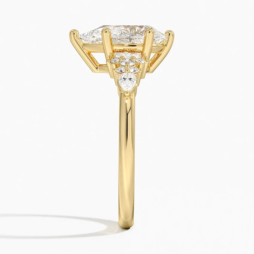 Dahlia Accents Lab Grown Diamond Engagement Ring in 18k Gold - Oval