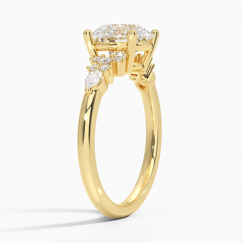 Dahlia Accents Lab Grown Diamond Engagement Ring in 18k Gold - Oval