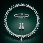 Pear and Marquise Diamond Fringe Bridal Jewelry Set with Necklace, Earrings, and Bracelet⁠