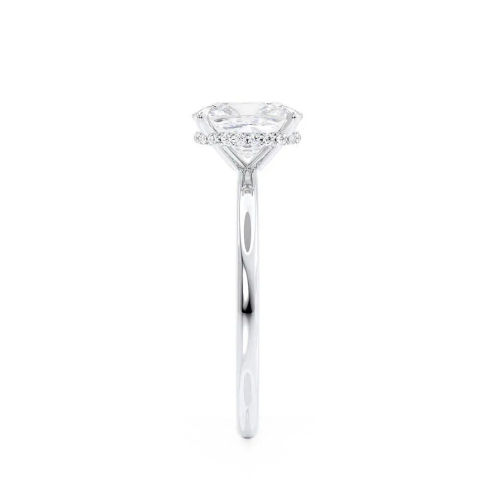 18K Solid White Gold Elongated Cushion Hidden Halo Lab Grown Diamond Ring