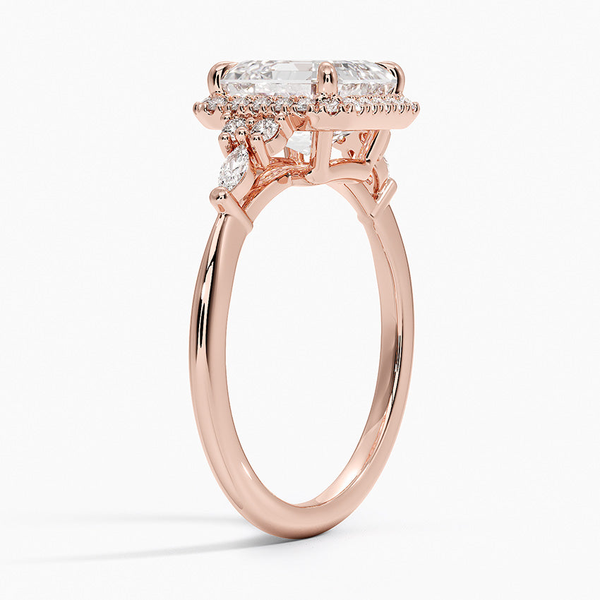 Fran Vintage Accents (Round and Marquise Side Stones) Lab Diamond Ring in 18K Gold - Asscher