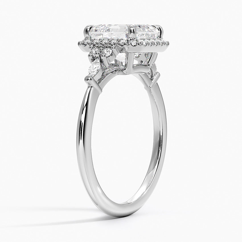 Fran Vintage Accents (Round and Marquise Side Stones) Lab Diamond Ring in 18K Gold - Asscher