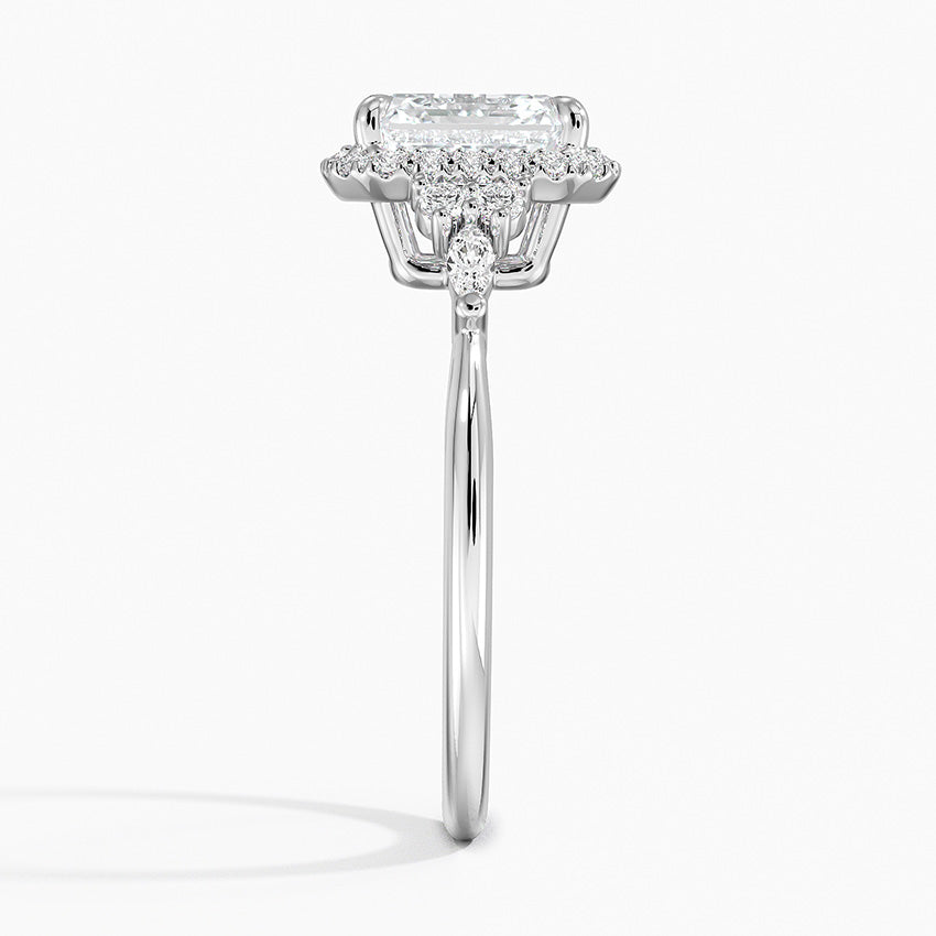 Fran Vintage Accents (Round and Marquise Side Stones) Lab Diamond Ring in 18K Gold - Asscher
