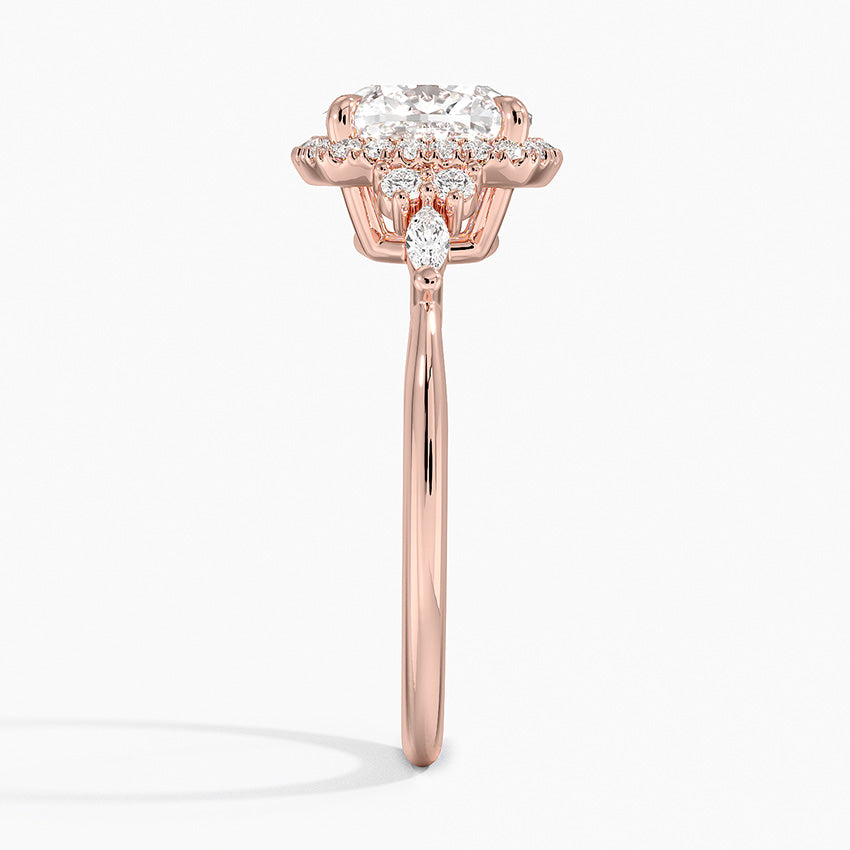 Fran Vintage Accents (Round and Marquise Side Stones) Lab Diamond Ring in 18K Gold - Cushion