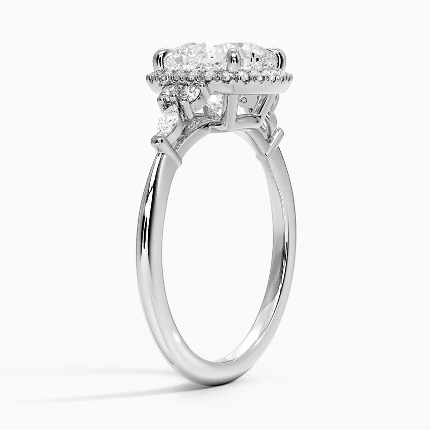 Fran Vintage Accents (Round and Marquise Side Stones) Lab Diamond Ring in 18K Gold - Cushion