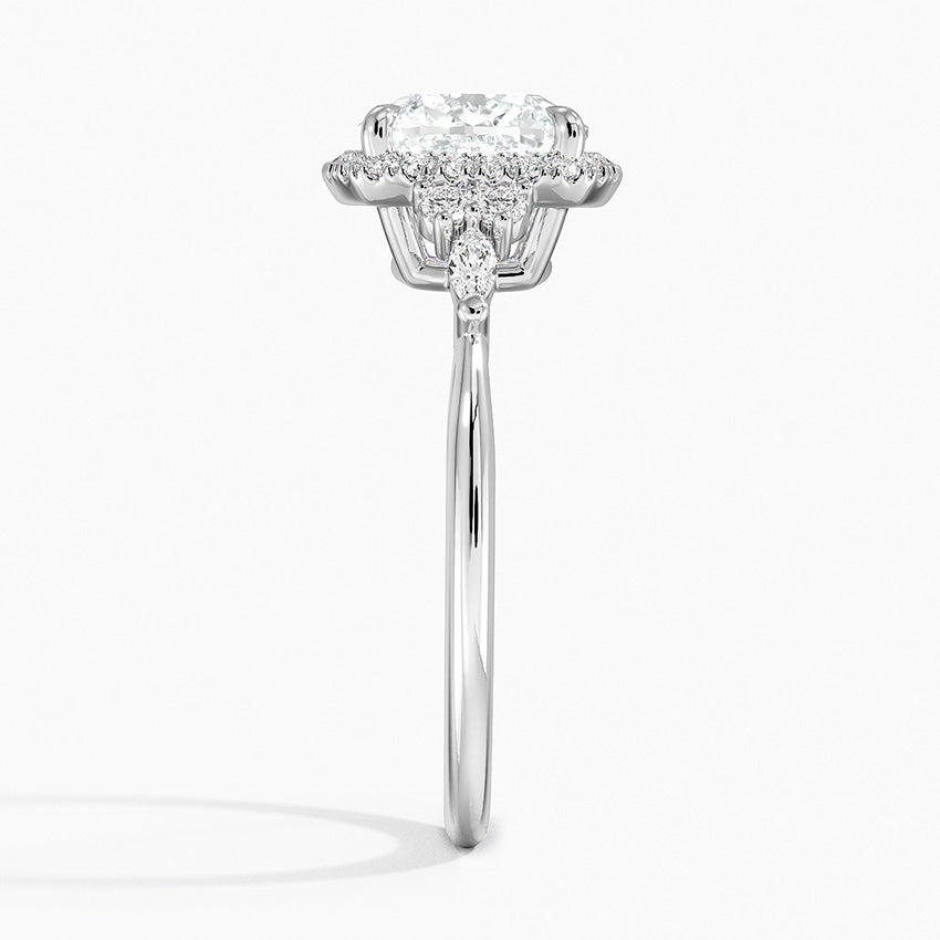 Fran Vintage Accents (Round and Marquise Side Stones) Lab Diamond Ring in 18K Gold - Cushion