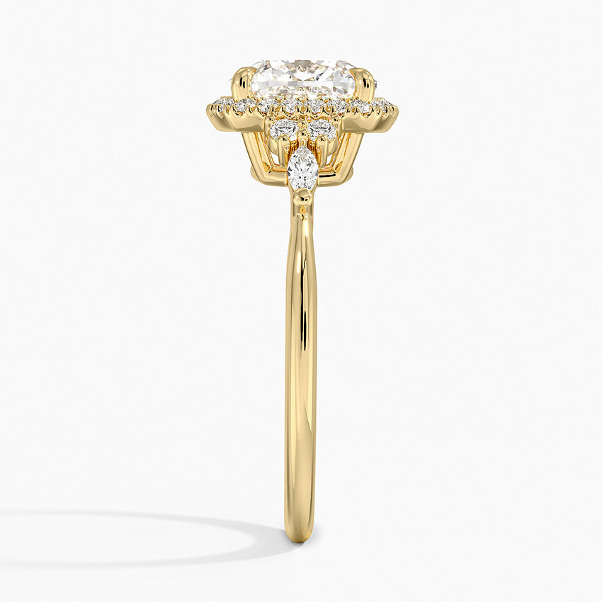 Fran Vintage Accents (Round and Marquise Side Stones) Lab Diamond Ring in 18K Gold - Cushion