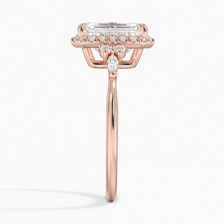 Fran Vintage Accents (Round and Marquise Side Stones) Lab Diamond Ring in 18K Gold - Emerald