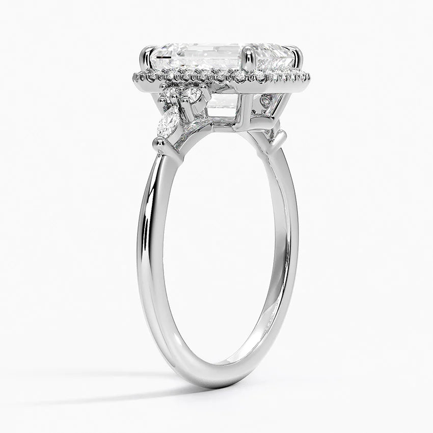 Fran Vintage Accents (Round and Marquise Side Stones) Lab Diamond Ring in 18K Gold - Emerald