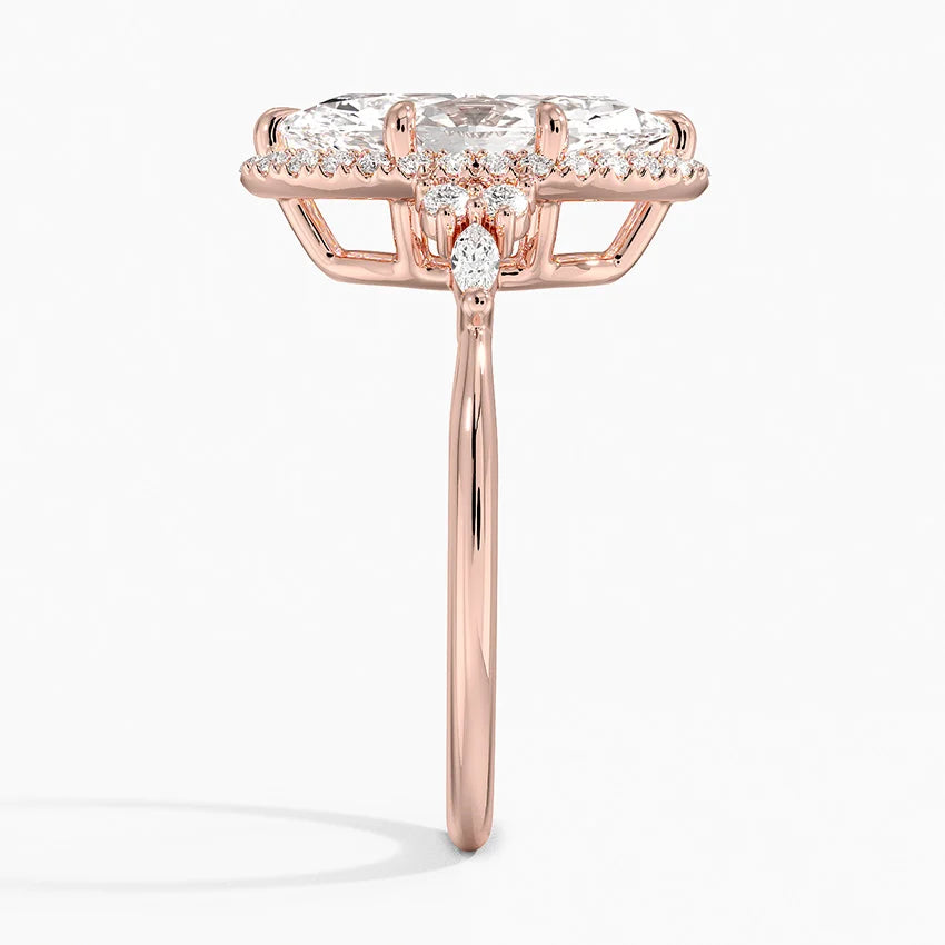 Fran Vintage Accents (Round and Marquise Side Stones) Lab Diamond Ring in 18K Gold - Marquise