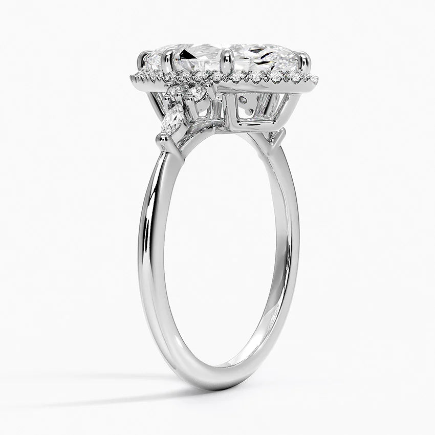 Fran Vintage Accents (Round and Marquise Side Stones) Lab Diamond Ring in 18K Gold - Marquise
