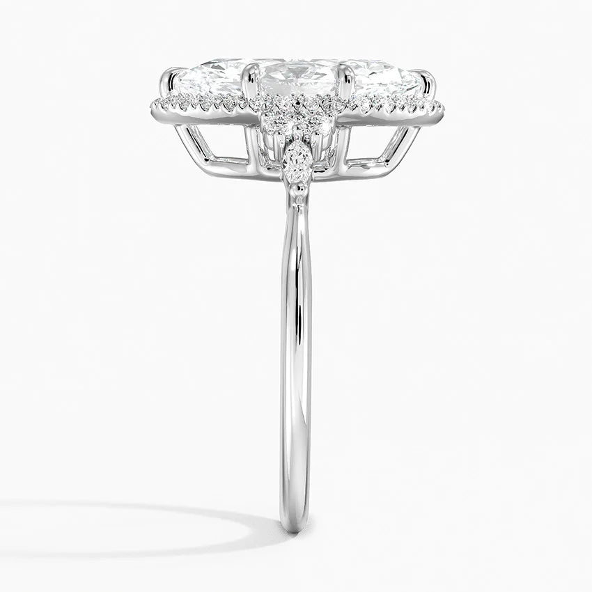 Fran Vintage Accents (Round and Marquise Side Stones) Lab Diamond Ring in 18K Gold - Marquise