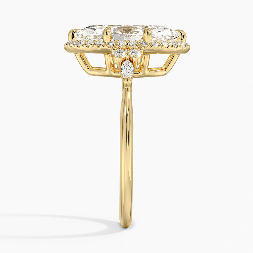 Fran Vintage Accents (Round and Marquise Side Stones) Lab Diamond Ring in 18K Gold - Marquise