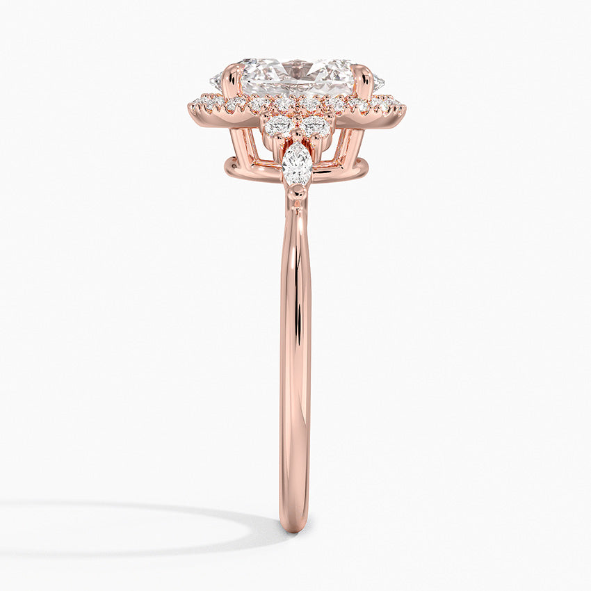Fran Vintage Accents (Round and Marquise Side Stones) Lab Diamond Ring in 18K Gold - Oval