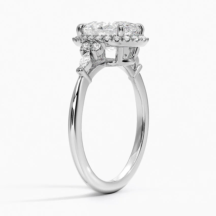 Fran Vintage Accents (Round and Marquise Side Stones) Lab Diamond Ring in 18K Gold - Oval