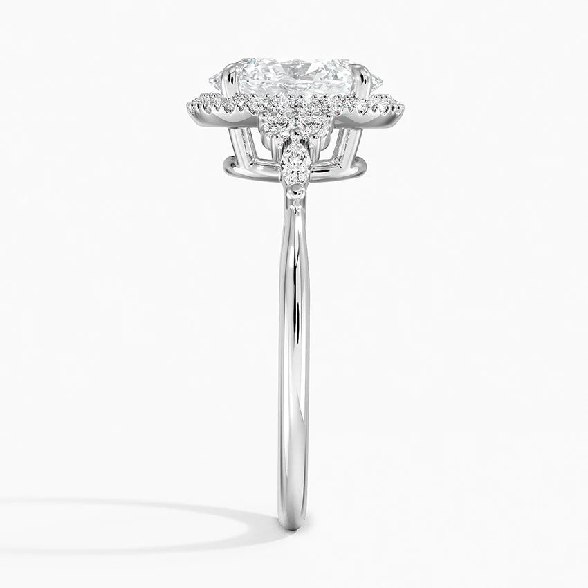 Fran Vintage Accents (Round and Marquise Side Stones) Lab Diamond Ring in 18K Gold - Oval