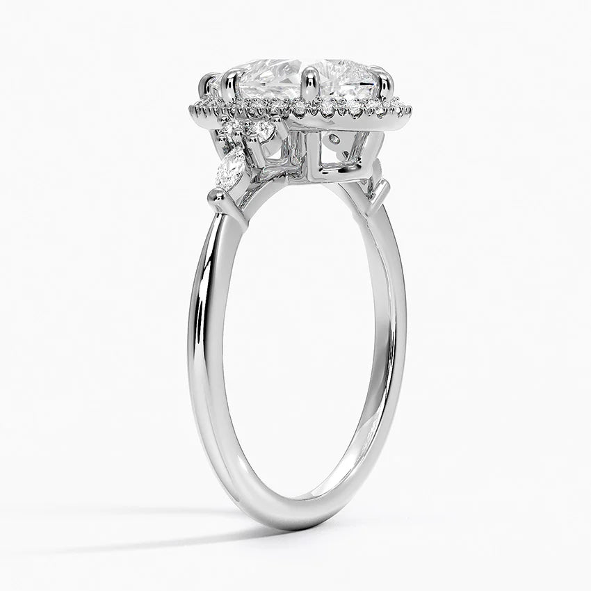 18K Solid Gold Fran Pear Vintage Accent Lab Diamond Ring