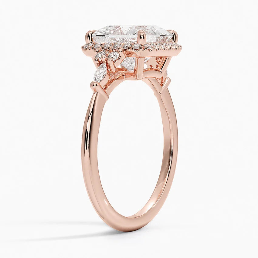 Fran Vintage Accents (Round and Marquise Side Stones) Lab Diamond Ring in 18K Gold - Princess
